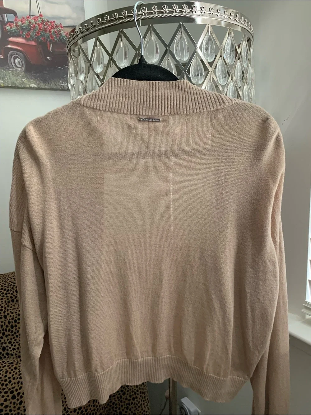 Michael Kors Taupe Open-Front Shawl Collar Cardigan